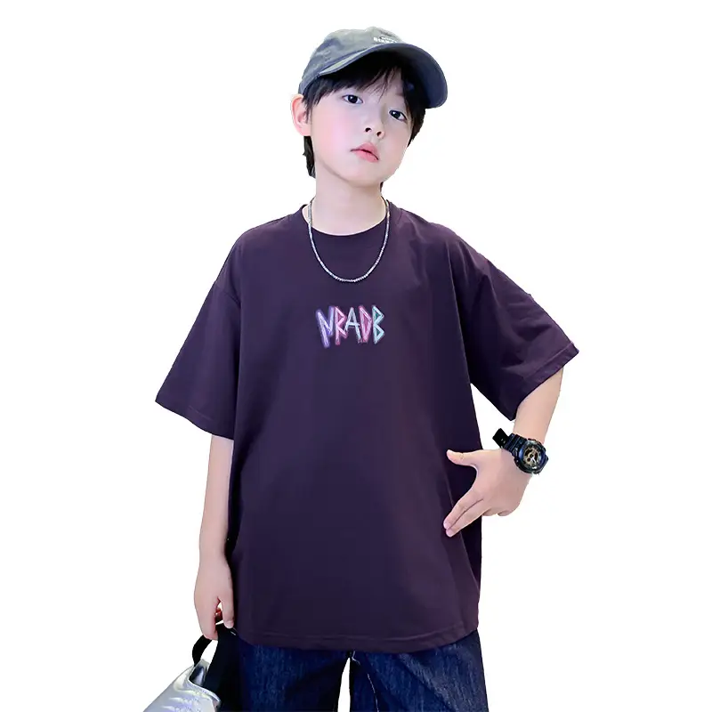 Boys Korean Style Short Sleeve T-Shirt Purple 2026 - Image 6