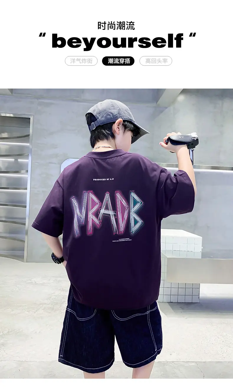 Boys Korean Style Short Sleeve T-Shirt Purple 2026 — feature 1