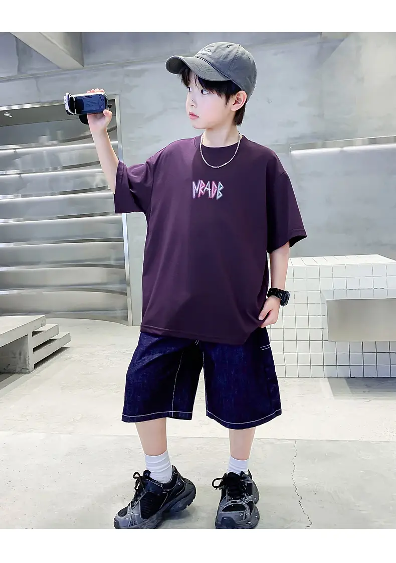 Boys Korean Style Short Sleeve T-Shirt Purple 2026 — feature 10
