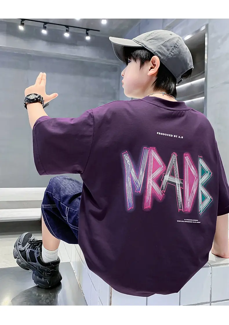 Boys Korean Style Short Sleeve T-Shirt Purple 2026 — feature 12