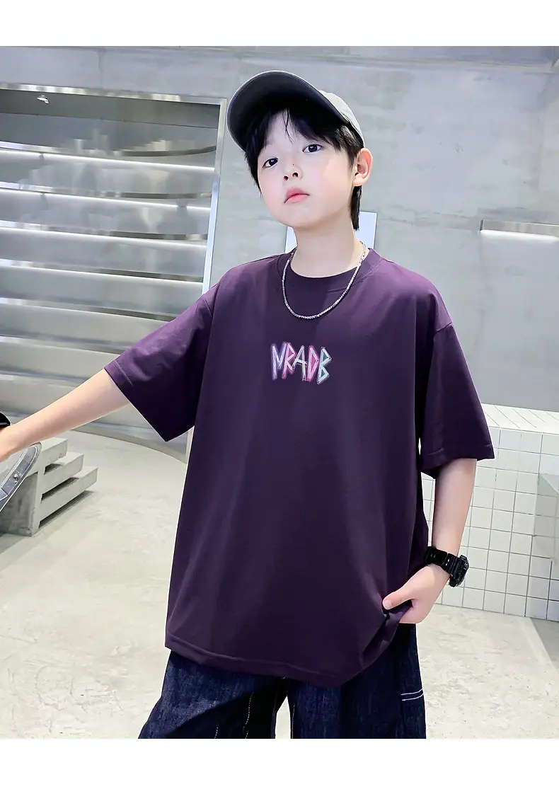 Boys Korean Style Short Sleeve T-Shirt Purple 2026 — feature 13