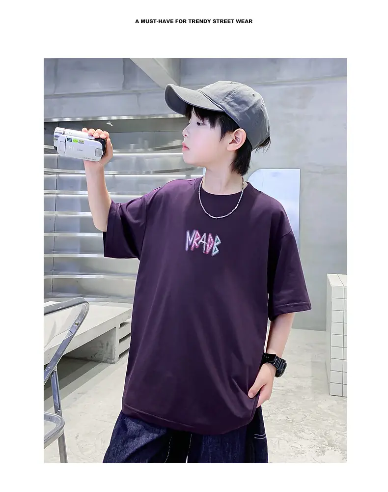 Boys Korean Style Short Sleeve T-Shirt Purple 2026 — feature 2