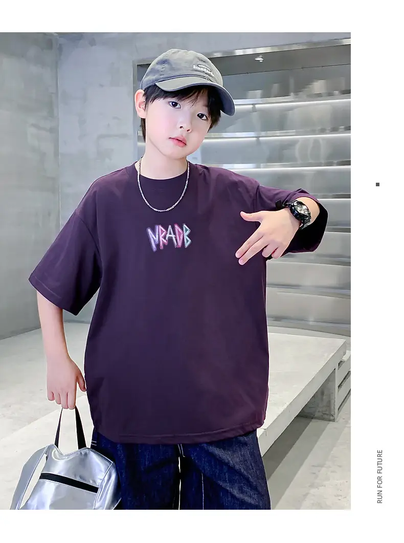 Boys Korean Style Short Sleeve T-Shirt Purple 2026 — feature 9
