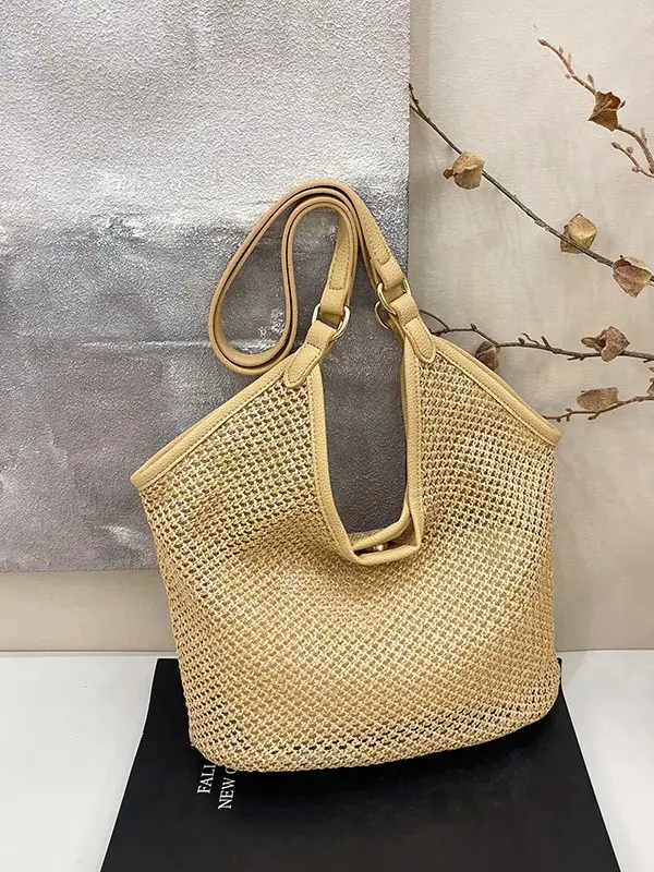 Golden Straw Woven Shoulder Bag Large Capacity - Image 5