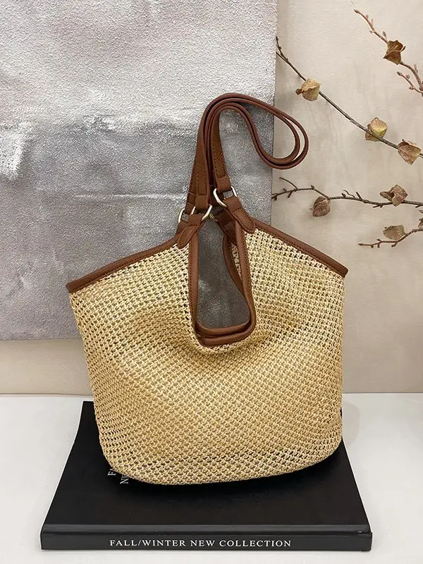 Golden Straw Woven Shoulder Bag Large Capacity - Image 7
