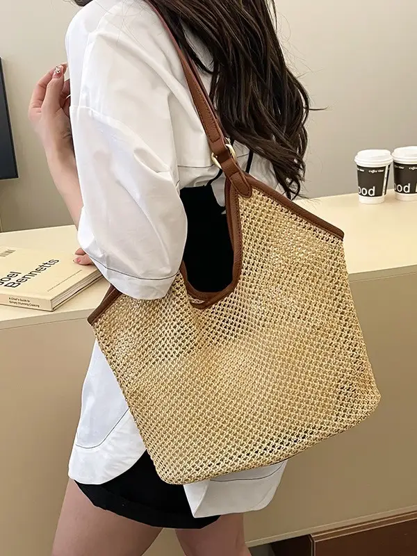 Golden Straw Woven Shoulder Bag Large Capacity - Image 8