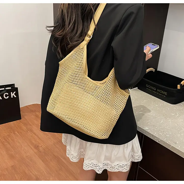 Golden Straw Woven Shoulder Bag Large Capacity — feature 18