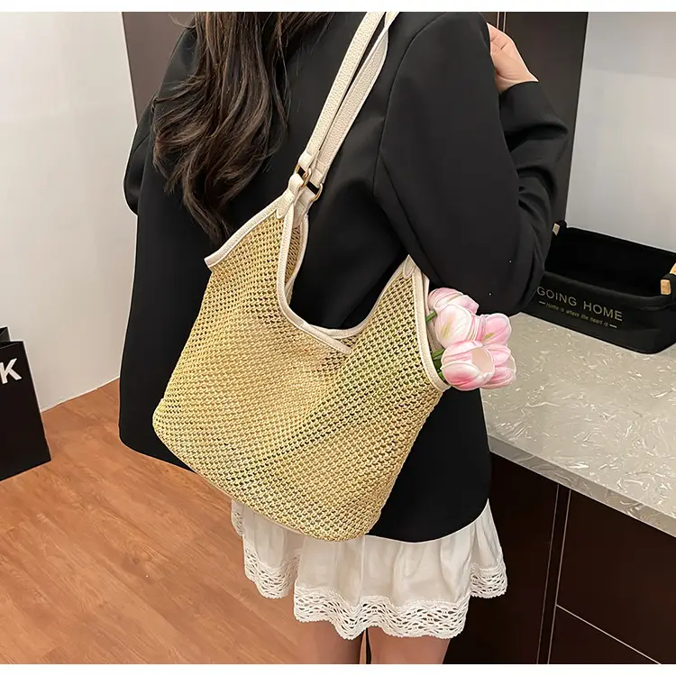 Golden Straw Woven Shoulder Bag Large Capacity — feature 24