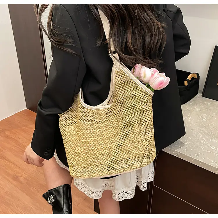 Golden Straw Woven Shoulder Bag Large Capacity — feature 25