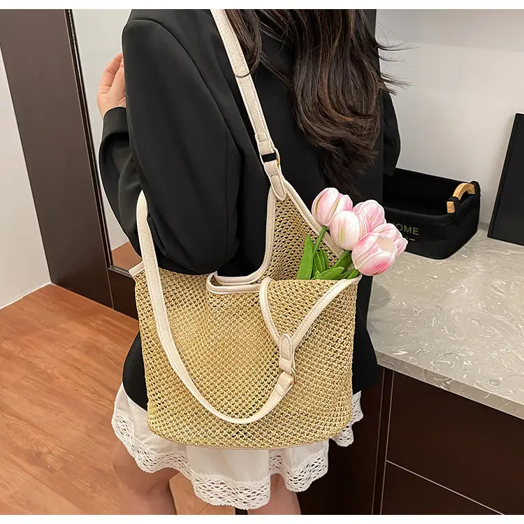 Golden Straw Woven Shoulder Bag Large Capacity — feature 26