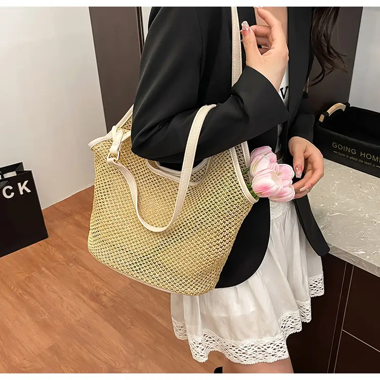 Golden Straw Woven Shoulder Bag Large Capacity — feature 27