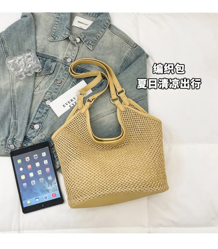 Golden Straw Woven Shoulder Bag Large Capacity — feature 3