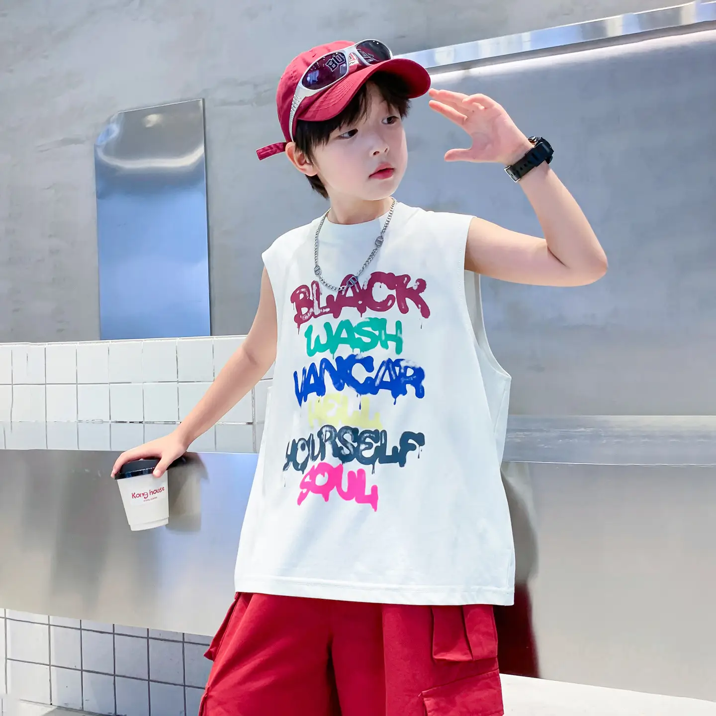 Boys Sleeveless Vest T-Shirt Black Graphic 2026 - Image 3