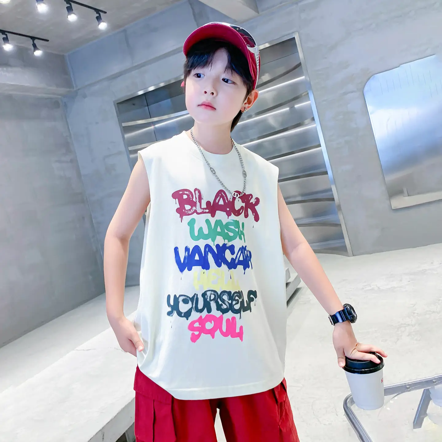 Boys Sleeveless Vest T-Shirt Black Graphic 2026 - Image 4
