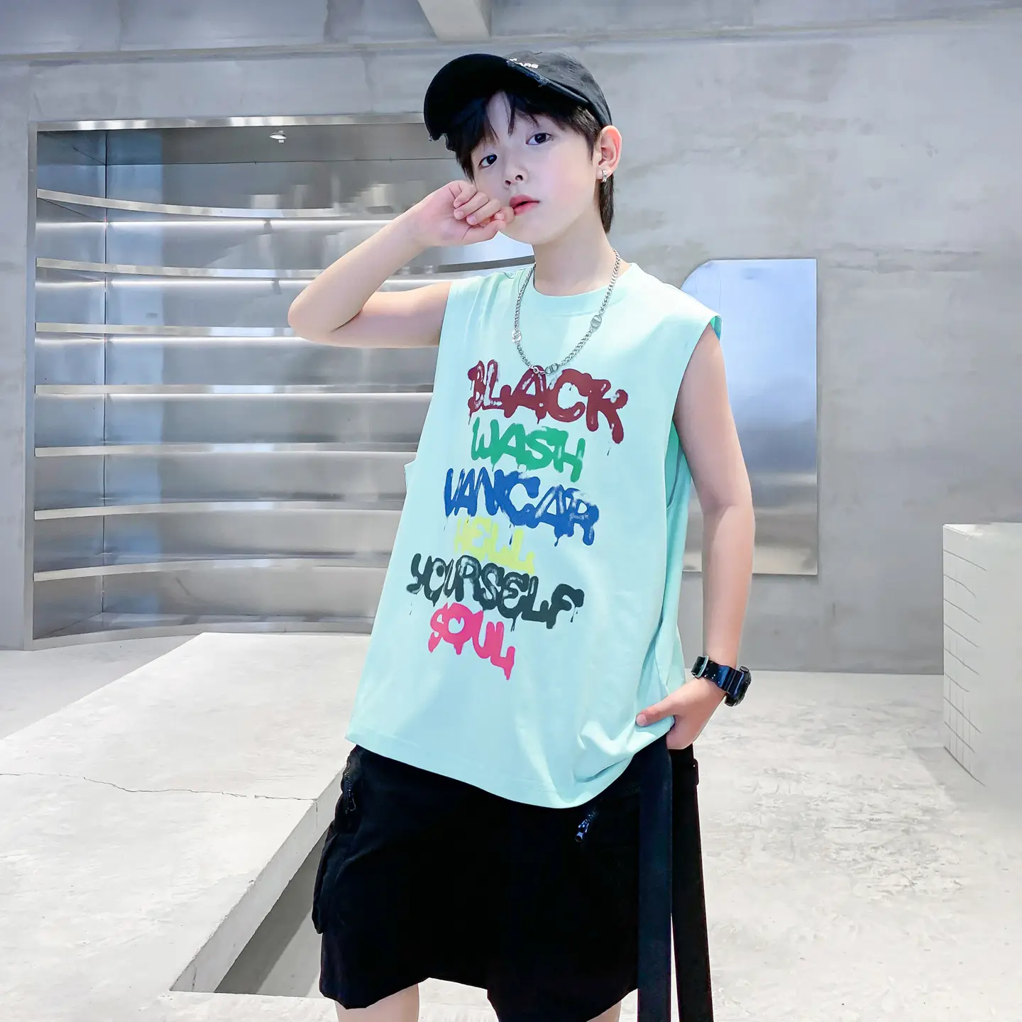 Boys Sleeveless Vest T-Shirt Black Graphic 2026 - Image 5