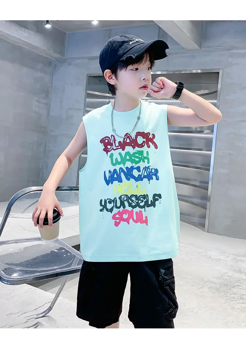 Boys Sleeveless Vest T-Shirt Black Graphic 2026 — feature 14