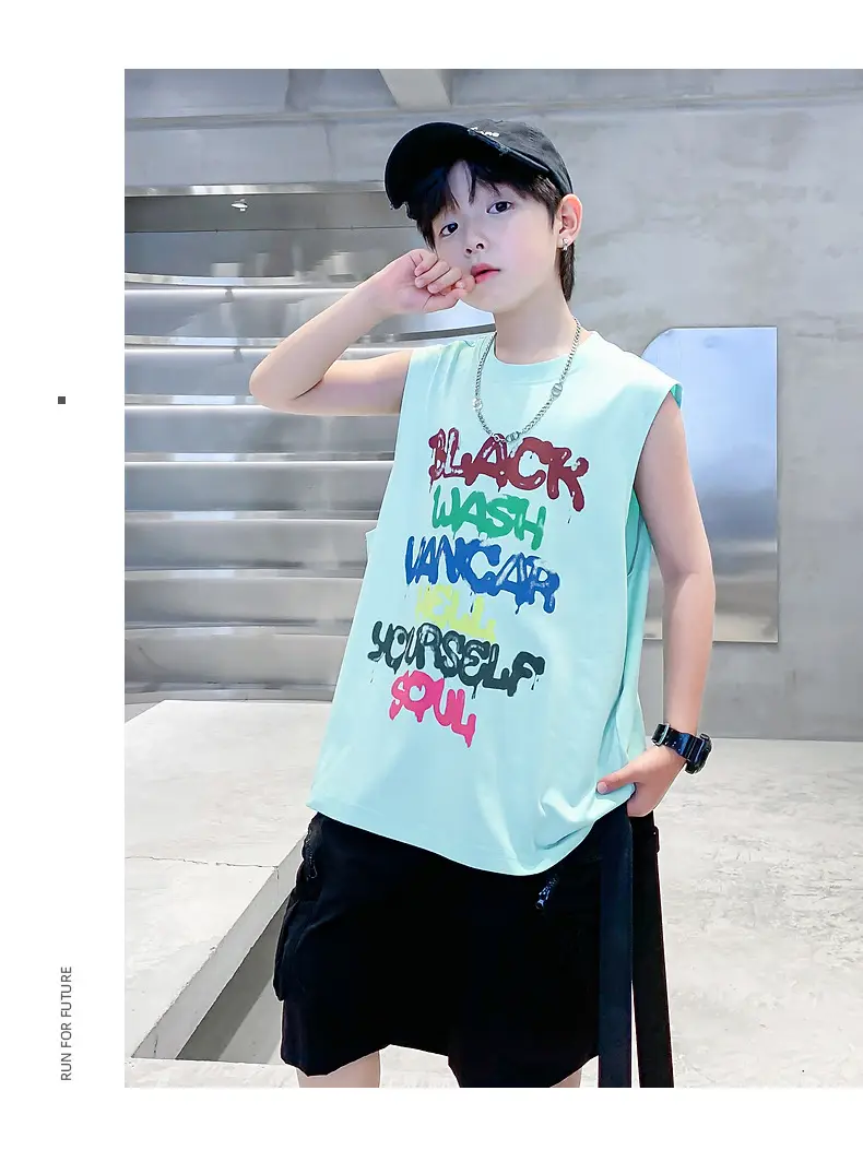 Boys Sleeveless Vest T-Shirt Black Graphic 2026 — feature 15