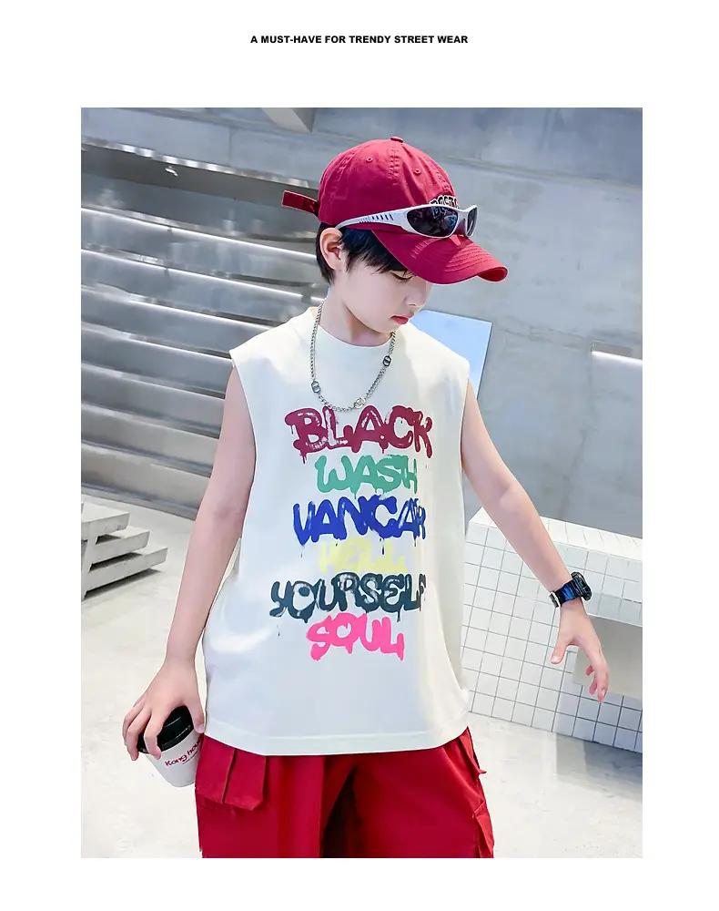 Boys Sleeveless Vest T-Shirt Black Graphic 2026 — feature 2