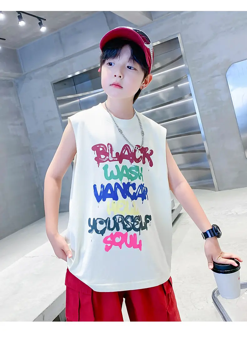 Boys Sleeveless Vest T-Shirt Black Graphic 2026 — feature 8