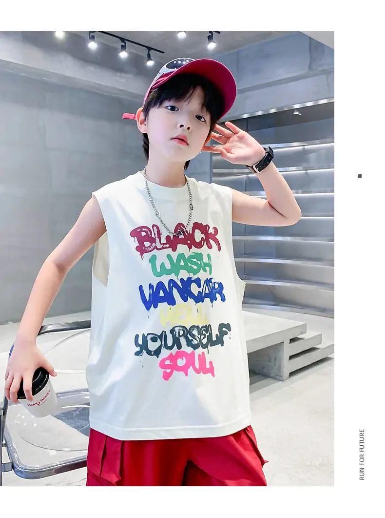 Boys Sleeveless Vest T-Shirt Black Graphic 2026 — feature 9