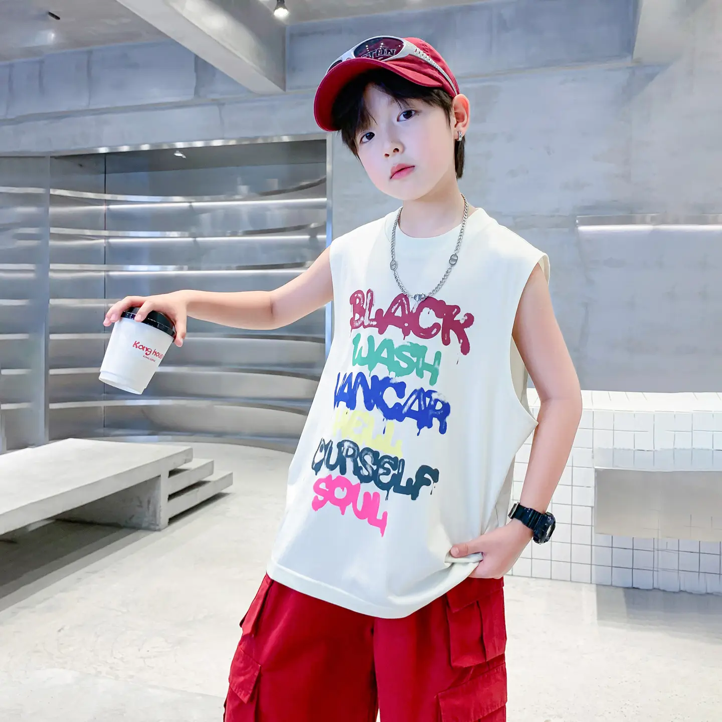 Boys Sleeveless Vest T-Shirt Black Graphic 2026 - Image 2