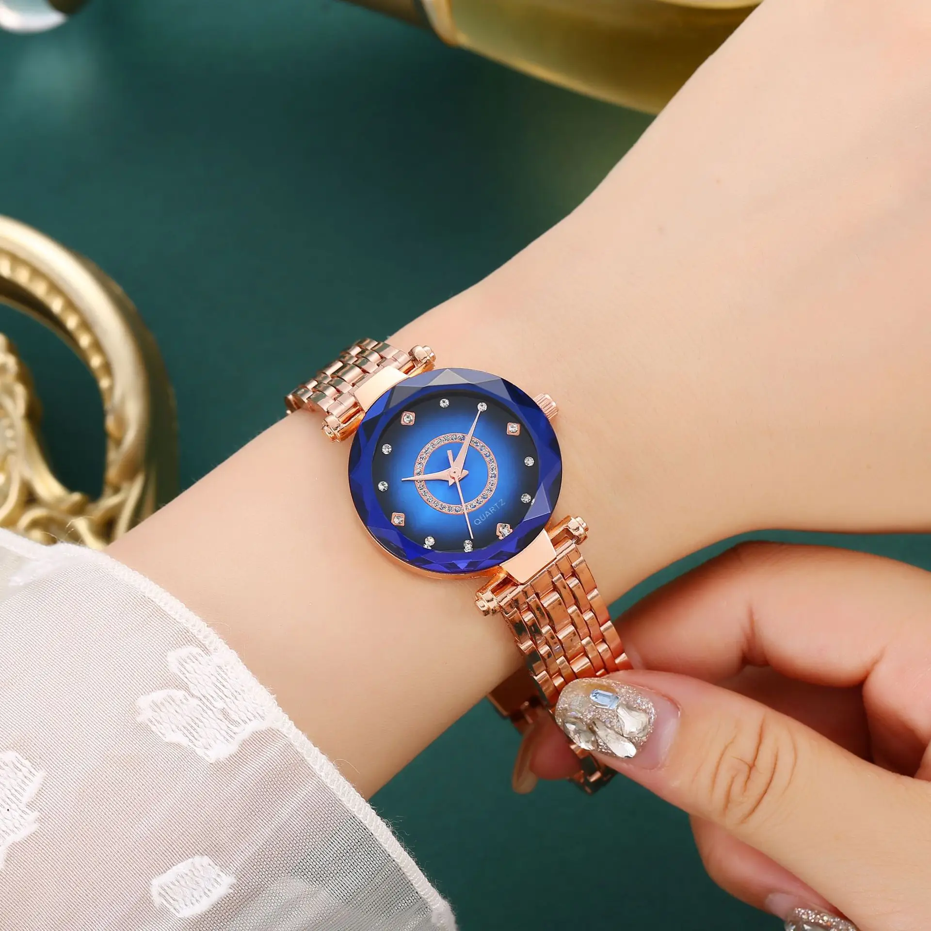 Women's Rose Gold Quartz Watch with Crystal Bracelet — feature 1