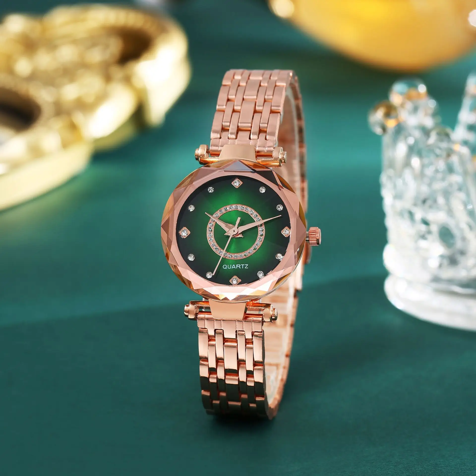 Women's Rose Gold Quartz Watch with Crystal Bracelet — feature 14