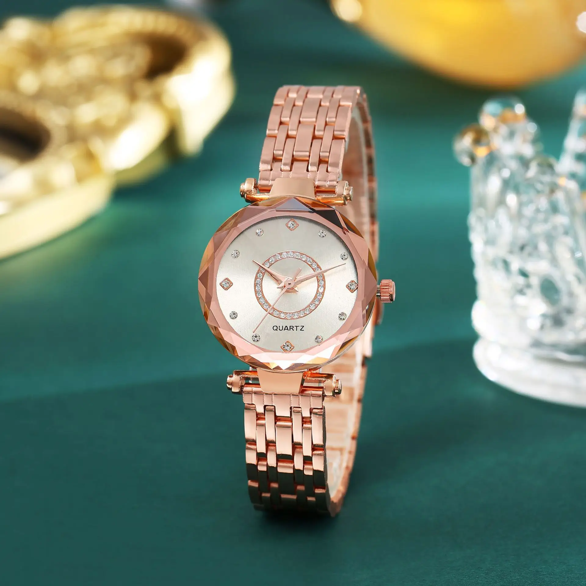 Women's Rose Gold Quartz Watch with Crystal Bracelet — feature 15