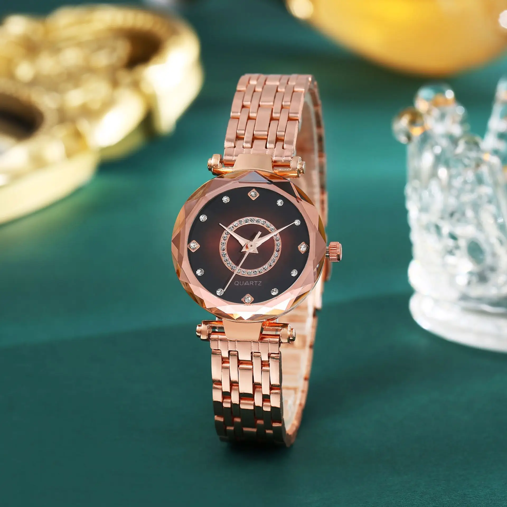 Women's Rose Gold Quartz Watch with Crystal Bracelet — feature 17