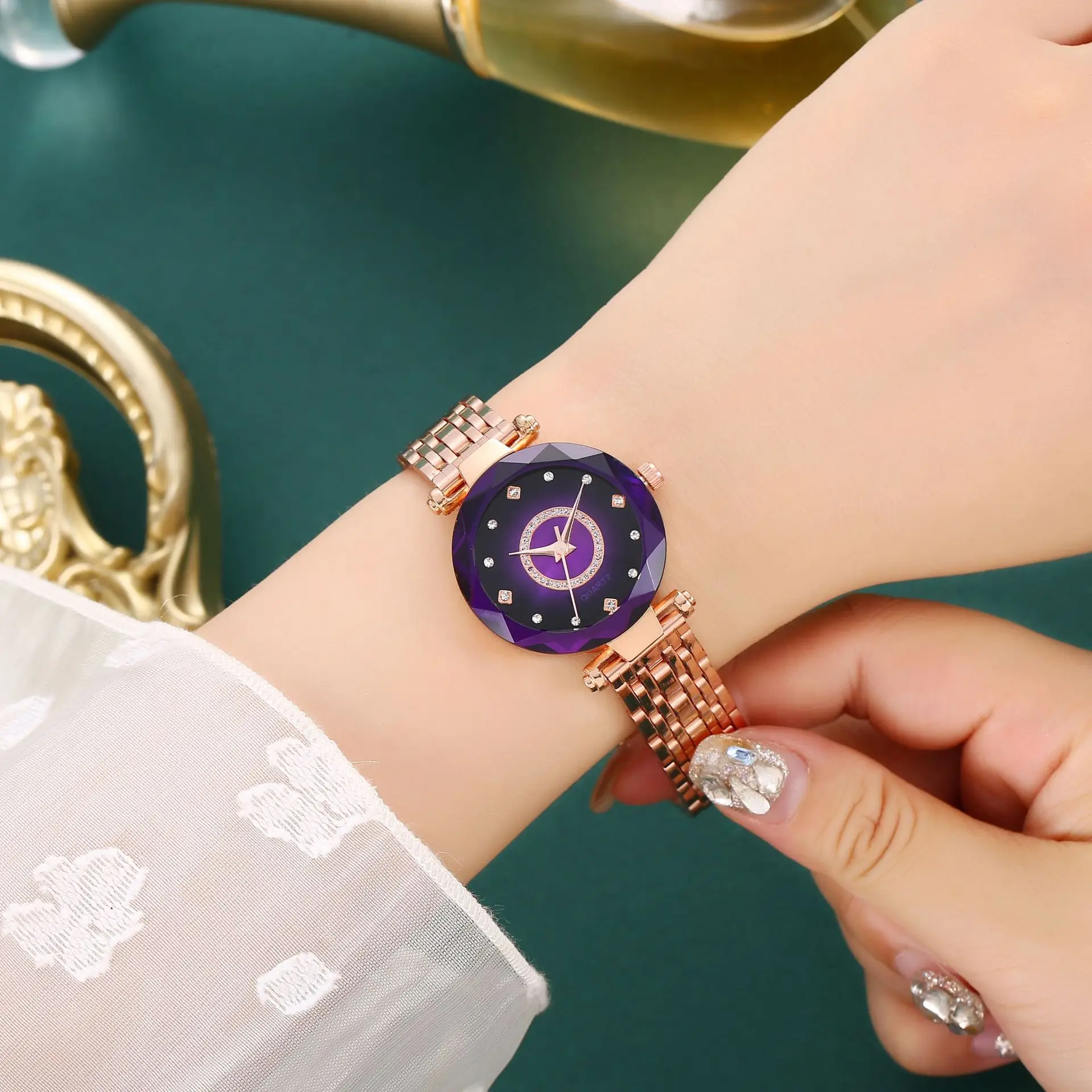 Women's Rose Gold Quartz Watch with Crystal Bracelet — feature 3
