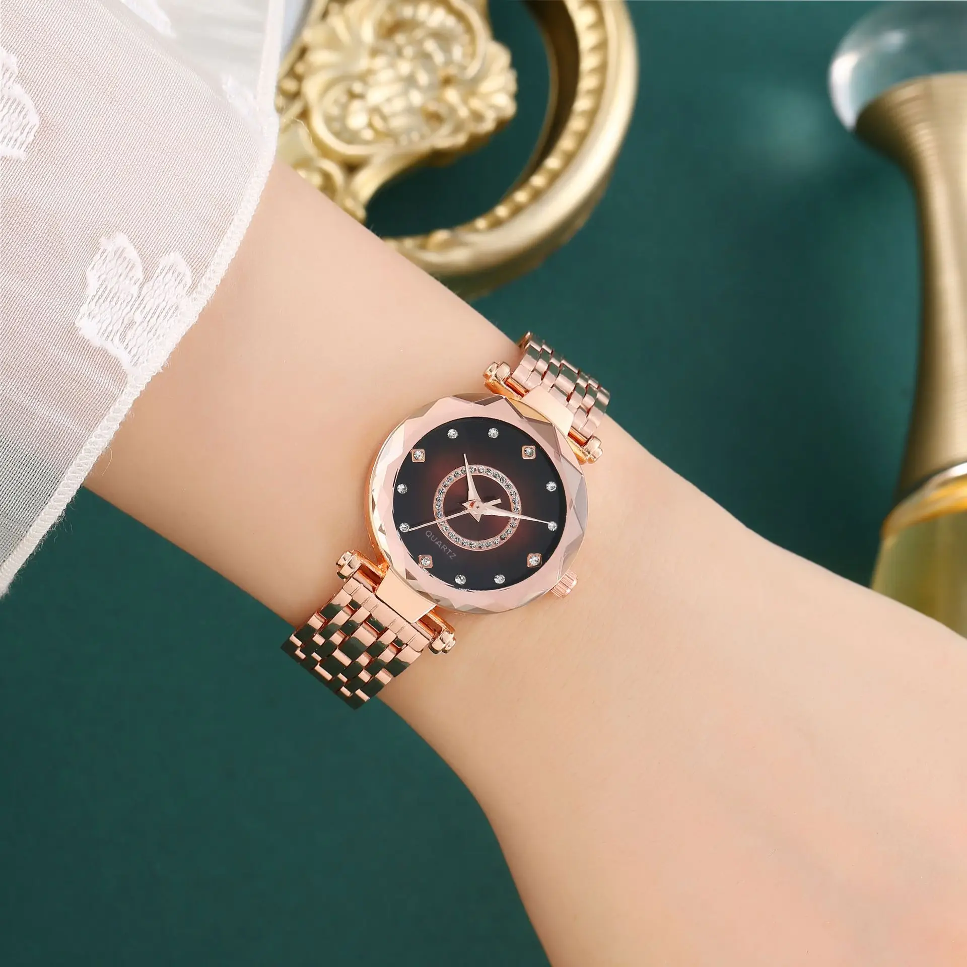 Women's Rose Gold Quartz Watch with Crystal Bracelet — feature 6