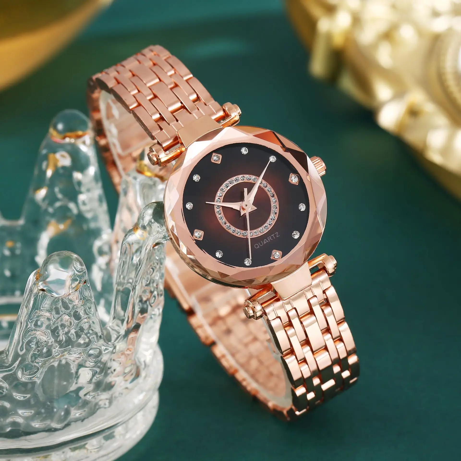 Women's Rose Gold Quartz Watch with Crystal Bracelet — feature 9