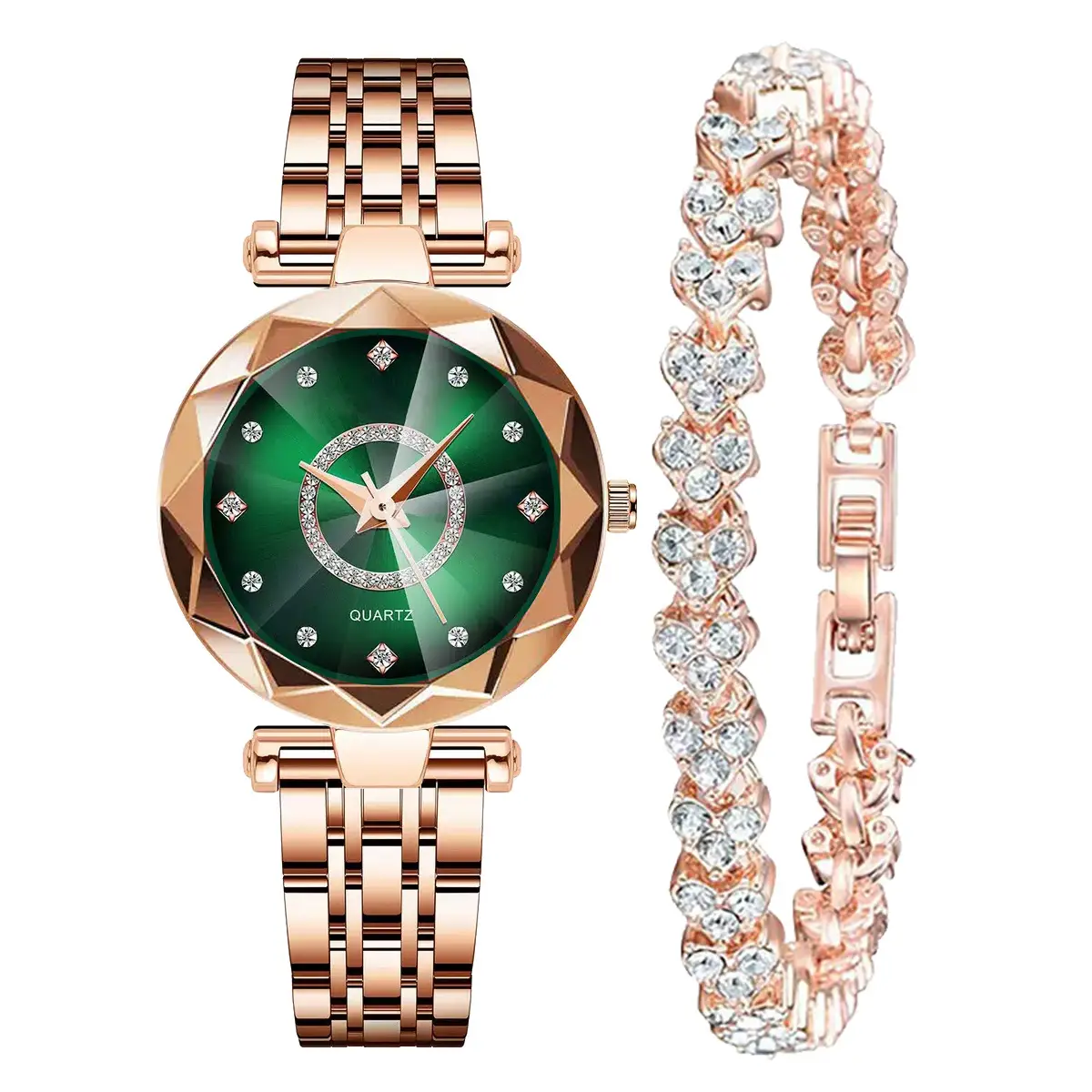 Women's Rose Gold Quartz Watch with Crystal Bracelet - Image 8