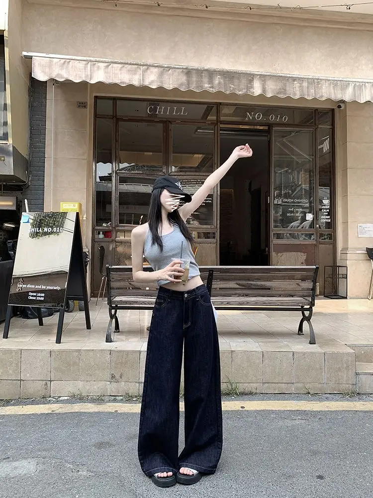 Dark Blue Wide Leg Jeans 2025 Retro High Waist — feature 10