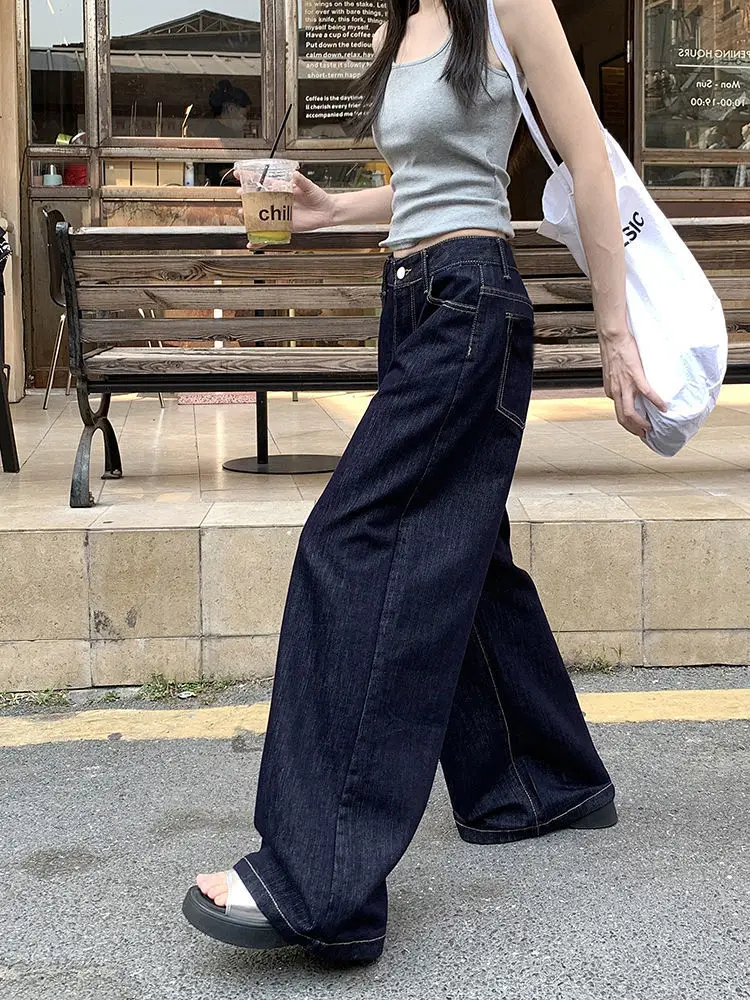 Dark Blue Wide Leg Jeans 2025 Retro High Waist — feature 11