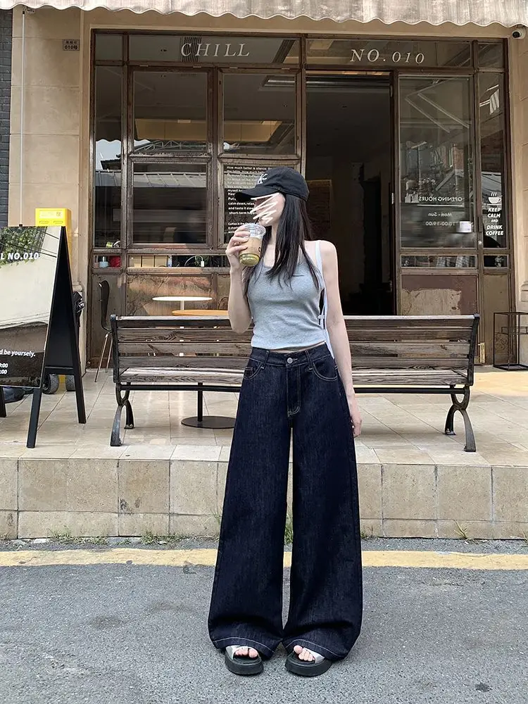 Dark Blue Wide Leg Jeans 2025 Retro High Waist — feature 12
