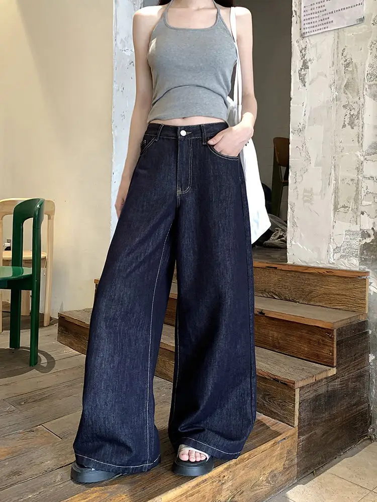 Dark Blue Wide Leg Jeans 2025 Retro High Waist — feature 2