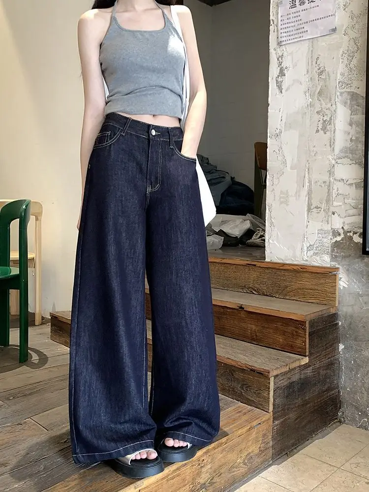 Dark Blue Wide Leg Jeans 2025 Retro High Waist — feature 3