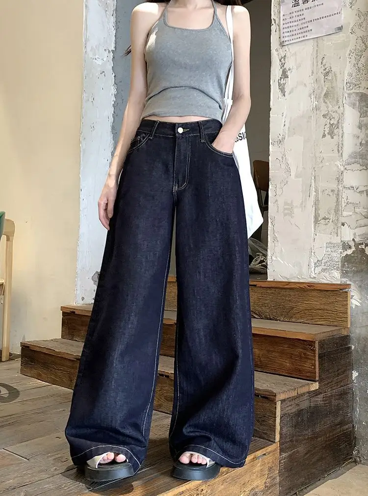Dark Blue Wide Leg Jeans 2025 Retro High Waist — feature 4
