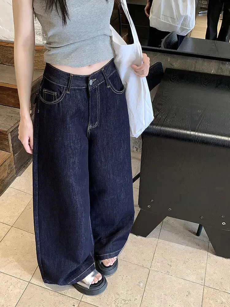Dark Blue Wide Leg Jeans 2025 Retro High Waist — feature 5