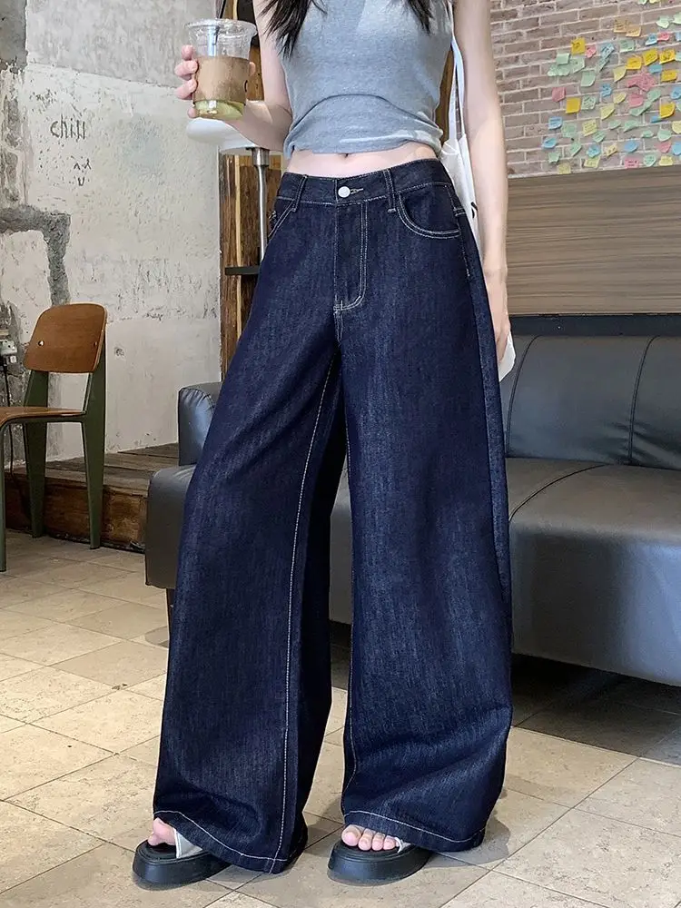 Dark Blue Wide Leg Jeans 2025 Retro High Waist — feature 6