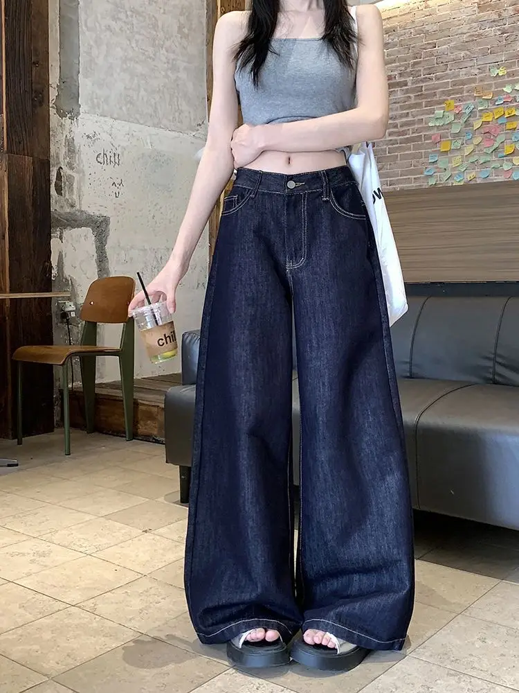 Dark Blue Wide Leg Jeans 2025 Retro High Waist — feature 7