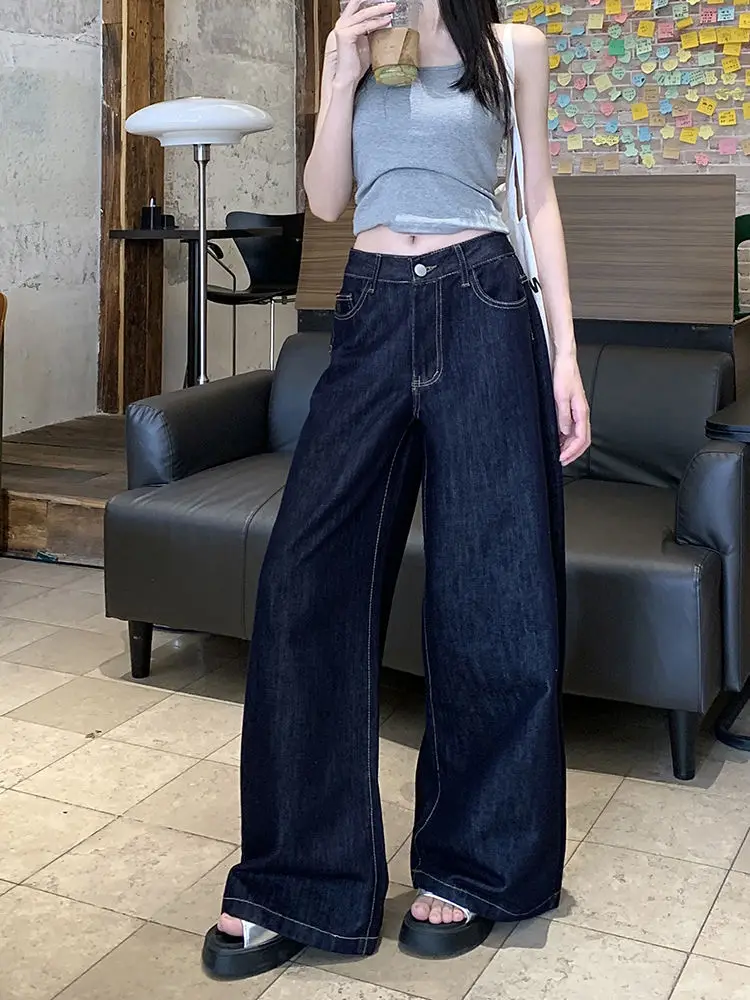 Dark Blue Wide Leg Jeans 2025 Retro High Waist — feature 9