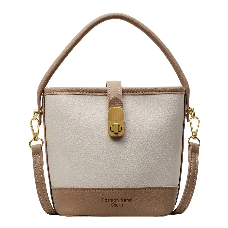 Women's Contrasting Texture Bucket Bag Shoulder Crossbody - Image 9