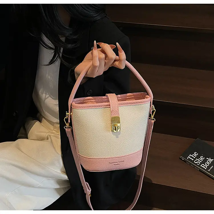 Women's Contrasting Texture Bucket Bag Shoulder Crossbody — feature 15
