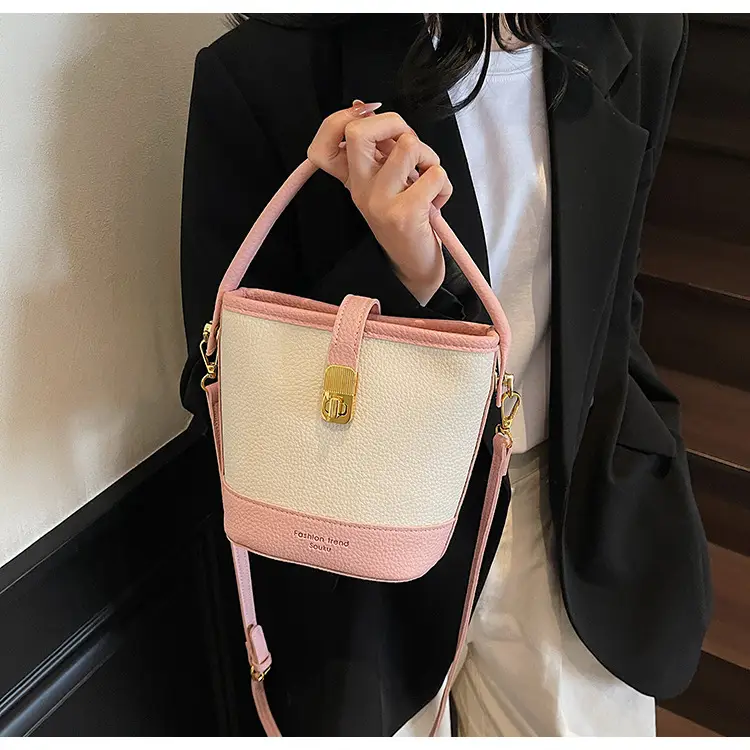 Women's Contrasting Texture Bucket Bag Shoulder Crossbody — feature 16