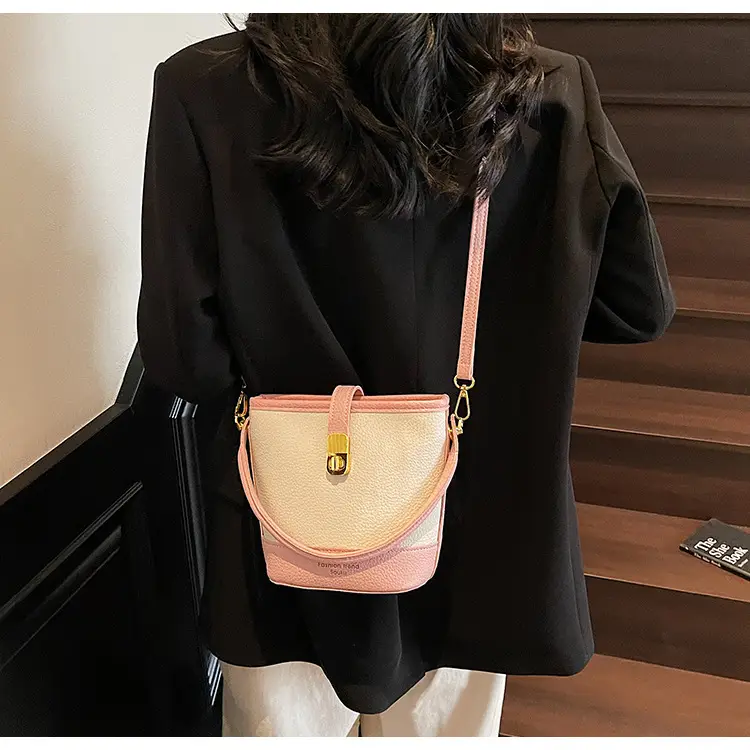 Women's Contrasting Texture Bucket Bag Shoulder Crossbody — feature 17