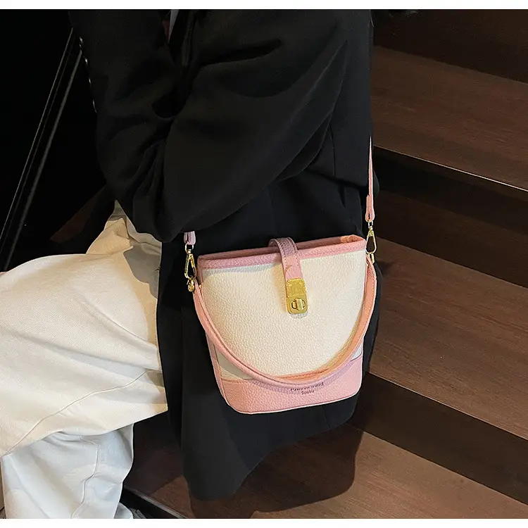 Women's Contrasting Texture Bucket Bag Shoulder Crossbody — feature 18