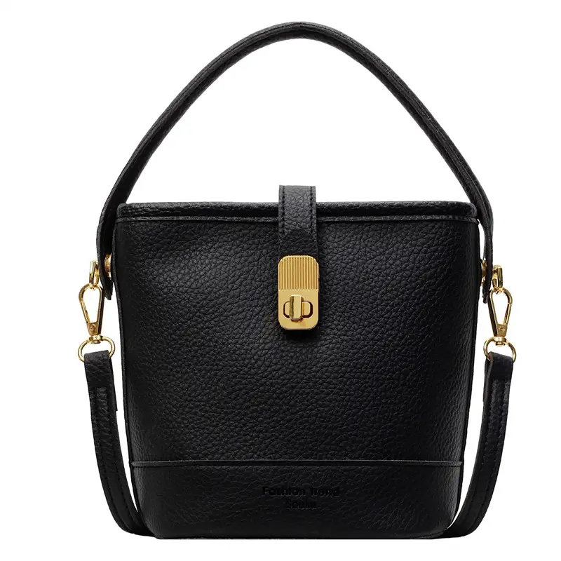 Women's Contrasting Texture Bucket Bag Shoulder Crossbody - Image 3