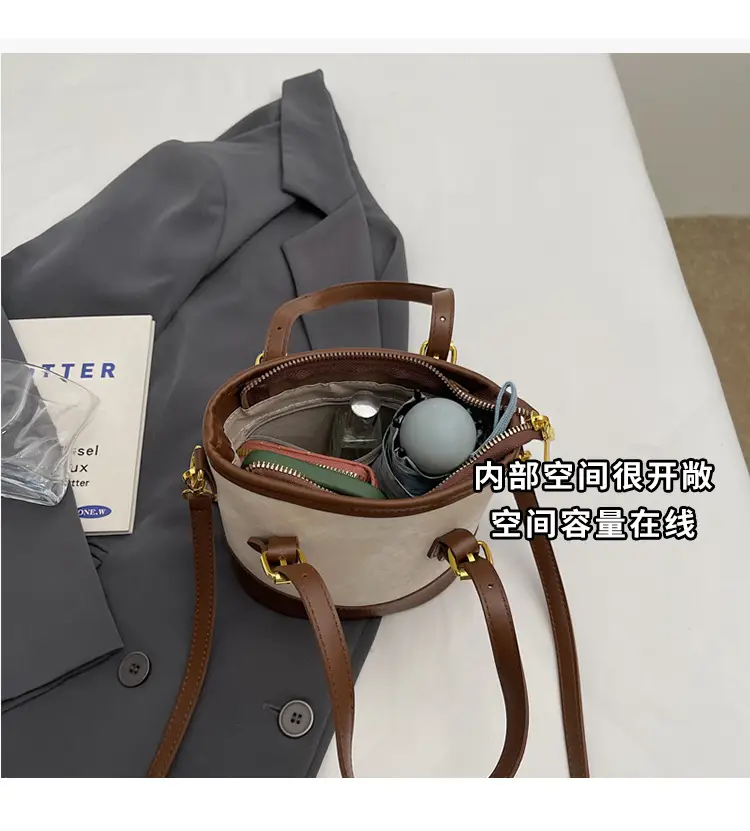 Women Crossbody Bag Brown Beige Leather Handle Shoulder Bag — feature 10